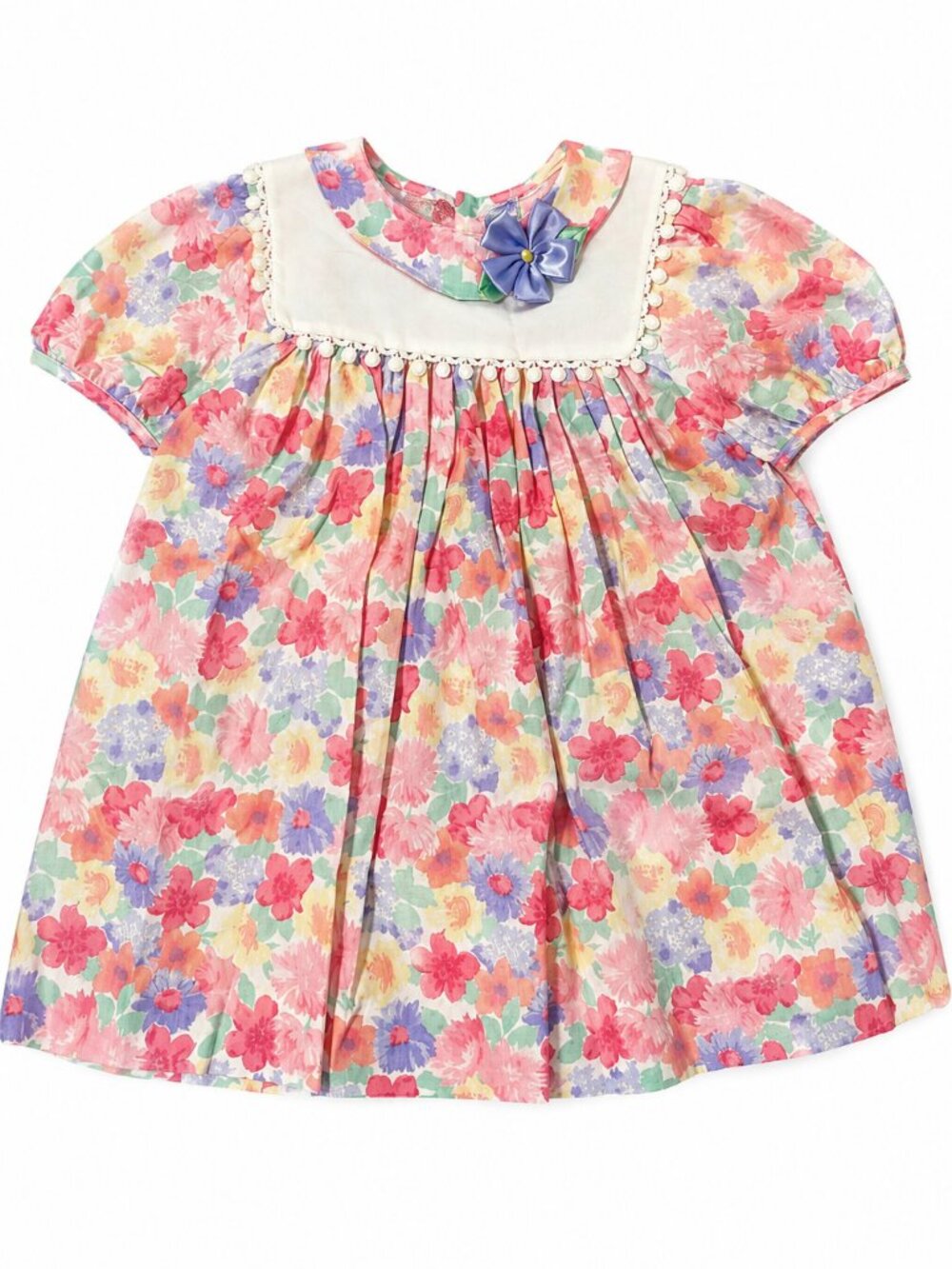 VTG Rare Editions Baby Girl Dress Floral Peter Pan Collar Puff Sleeve 24M Approx